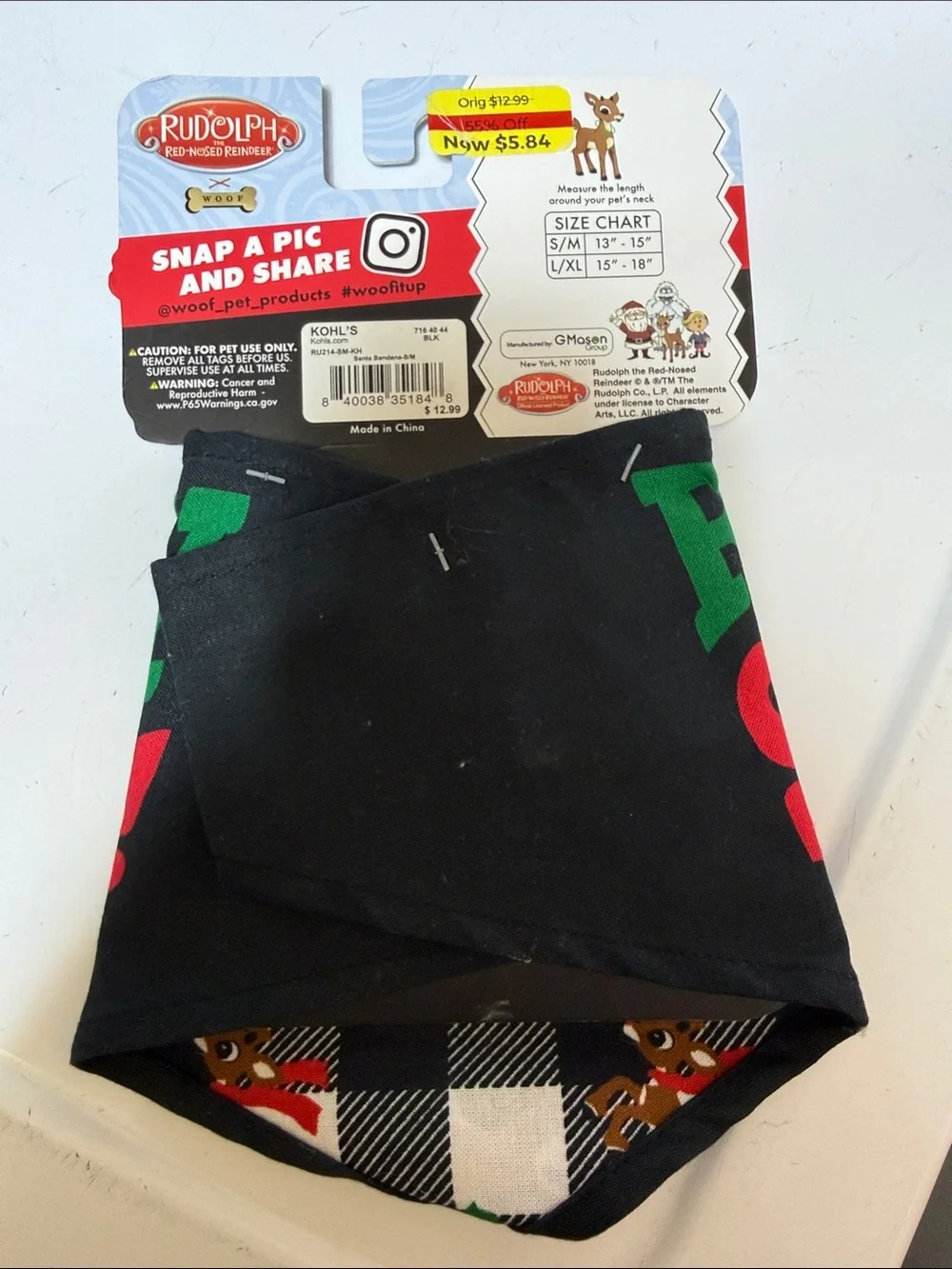 Rudolph Reversible Dog Bandana – Black/Red/Green Holiday Pet Accessory